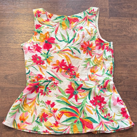 J. Crew Factory Linen Floral Sleeveless Top - Bright Pink, Green, and Orange - Picture 3 of 4